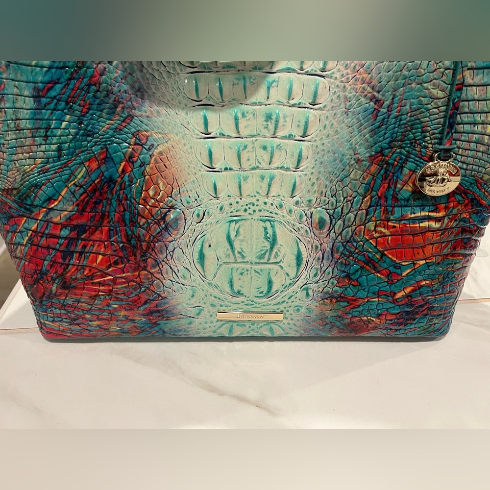 🧡💚 Authentic Brahmin Brooke Dream Ombré Melbourne Tote w/Pouch 💚🧡 - Picture 8 of 13